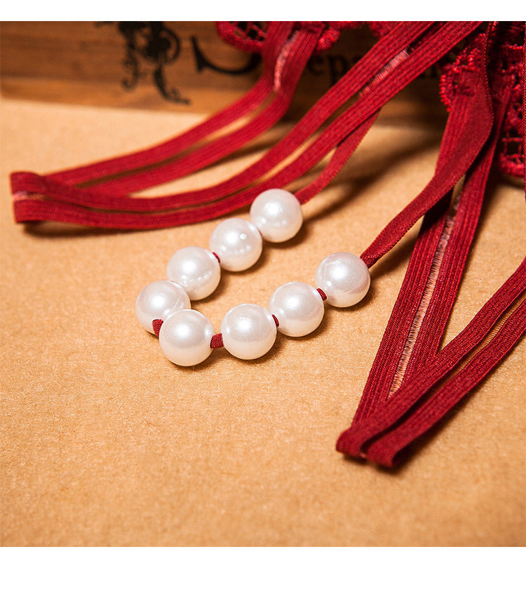 蝴蝶刺绣串珠开档丁字裤 Butterfly Embroidered and Beaded Crotchless Thong