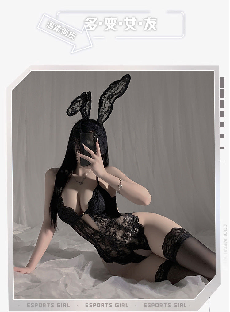 蝴蝶结蕾丝开档连体衣 Lace Crotchless Bodysuit with Bow