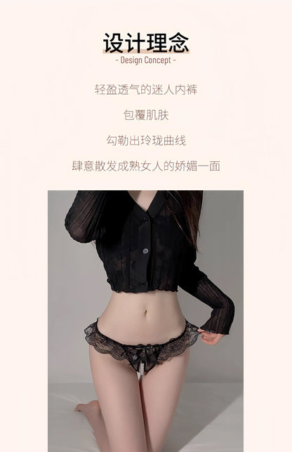 仙女蕾丝串珠开档丁字裤 Flirty Laced and Beaded Crotchless Thong